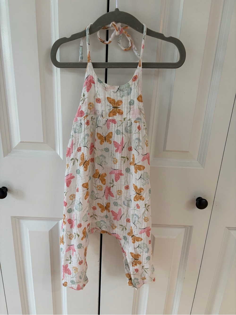Angel Dear Gauze White Floral & Butterfly Halter Romper